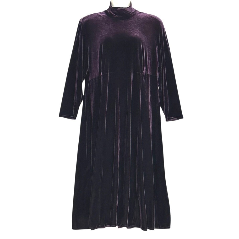 VTG KC Spencer Womens Dress Plus 1X Plum Purple Velvet Mock Neck Modest Maxi